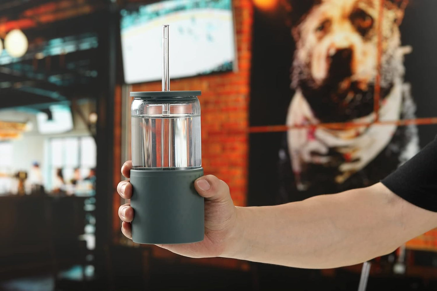 Sunseeke Glass Tumbler with Straw and Lid, 16oz Ice Coffee Cup, Silicone Sleeve Cleaning Brushes, Drinking Glasses for Water, Iced Coffee, Smoothie -BPA Free -3Pack