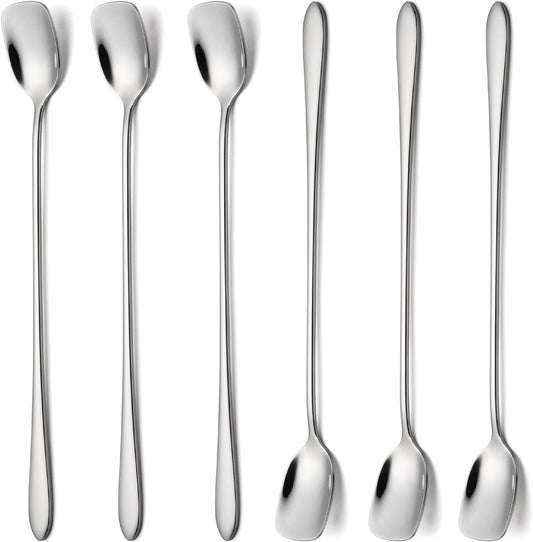 Long Coffee Spoons Steel Set of 6 Stainless Coffee Stirrer Iced Cream Scoop Cocktail Mixing Spoons (6)