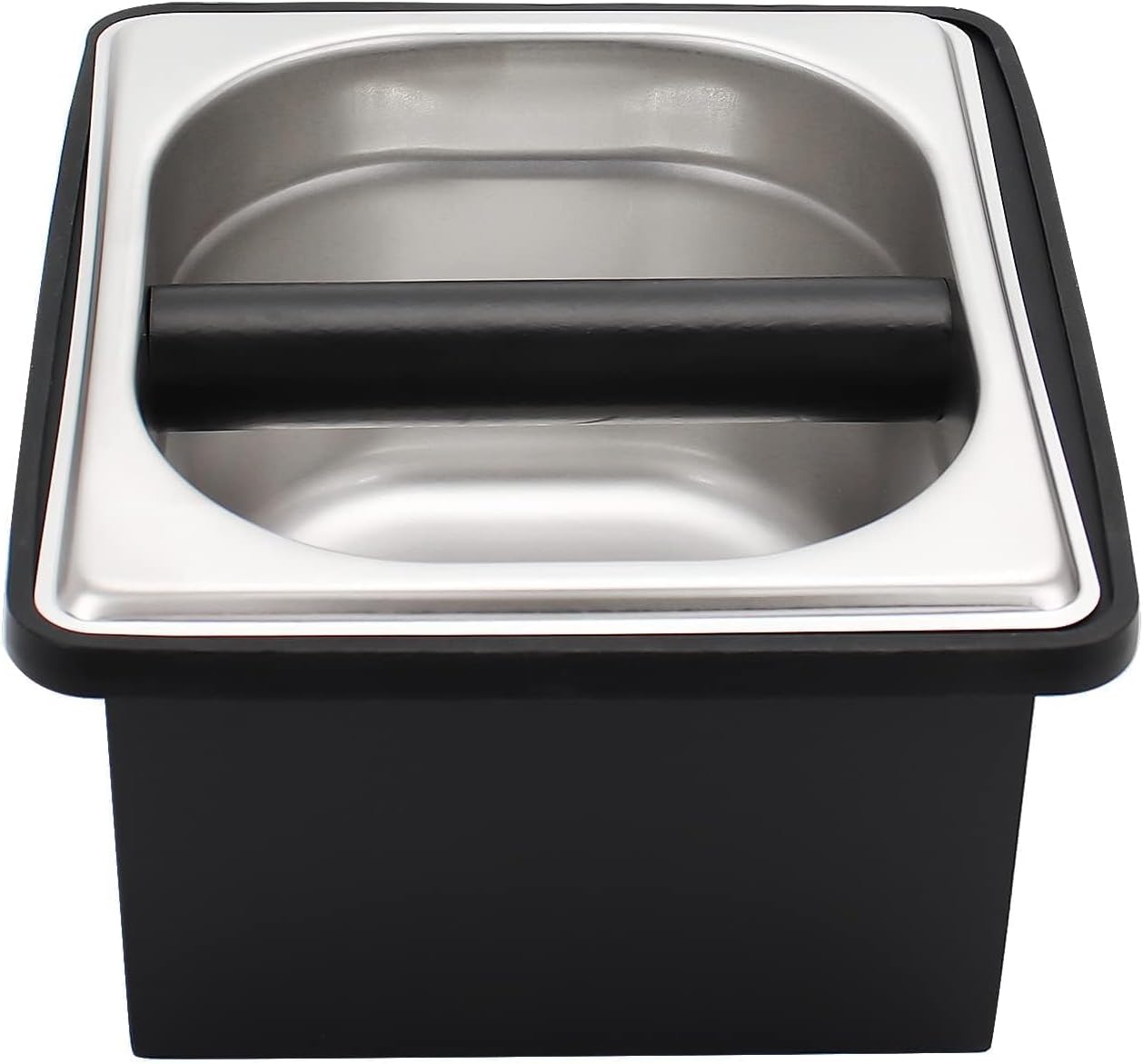 Espresso Knock Box,Stainless Steel Coffee Pucks Container, with Steel Holder and Noise Reduction Rubber Ring (7.28 x 6.8 x 4.25 inch)