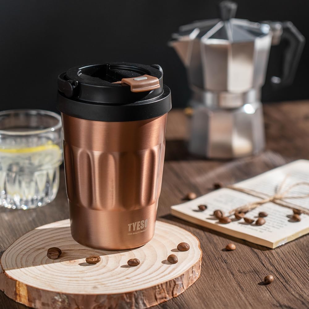 TYESO Stainless Steel Portable Tumbler with Flip Lid,Travel Mug with Concealed Carry Handle, Leakproof Insulated Coffee Cup (GREEN, 13 OZ)