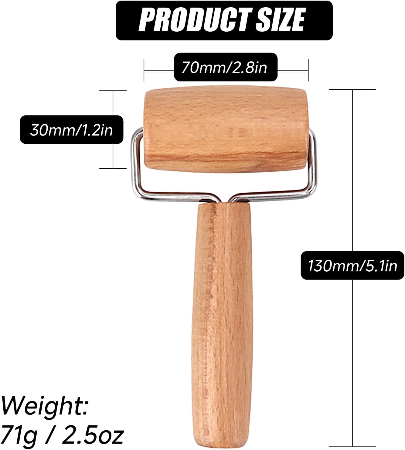 Small Rolling Pin, Wooden Dough Roller, Non-Stick Pizza Roller, T Type Rolling Pins for Kitchen Baking, Pizza Dough Press (2.8 * 5.1 inch)