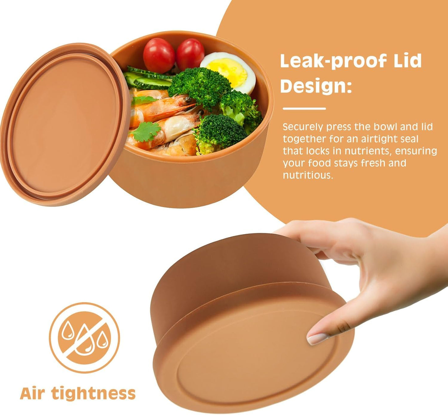 XU&PEIQI 24oz Silicone Lunch Box, Round Small Salad Bowl with Lid, Airtight Food Container for Meal Prep, Leftovers, Soup & Stew Storage. Microwave, Fridge, Dishwasher Safe. BPA-Free.(Grass green)