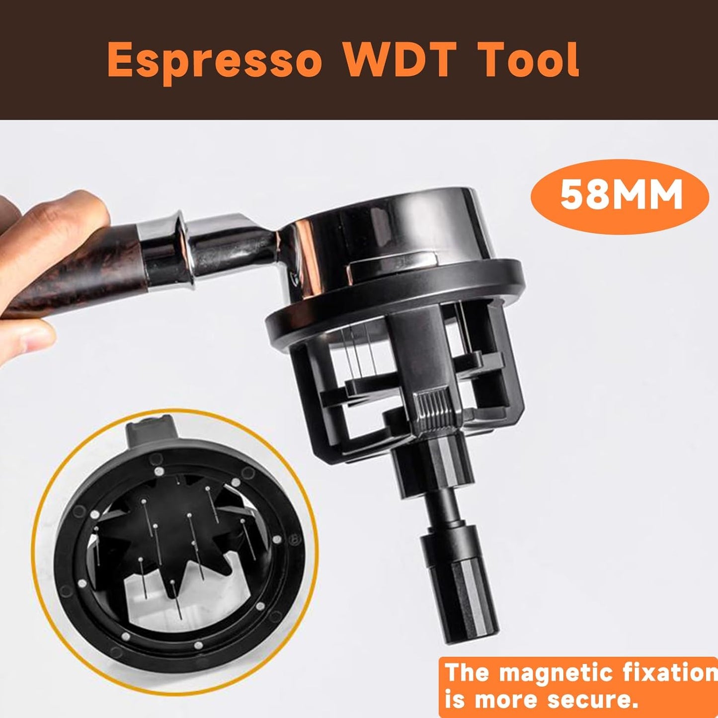 58mm WDT Tool ，Espresso Stirrer Distribution Tool,Compatible with E61, Flair 58, ECM etc.Portafilter 58mm,Adjustable Height,with Magnetic Suction