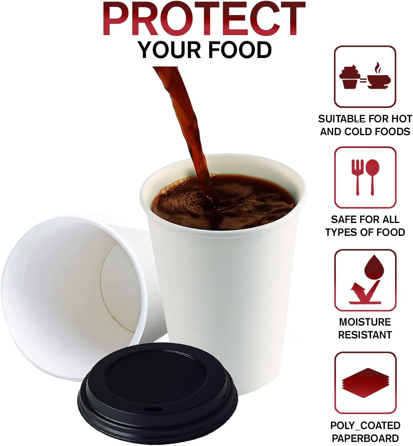 Smygoods White Disposable Paper Coffee Cups with Lids (12 OZ, 100 Count) For Hot Beverages, Tea, Espresso, Cocoa - To Go Drink Containers, Café & Office