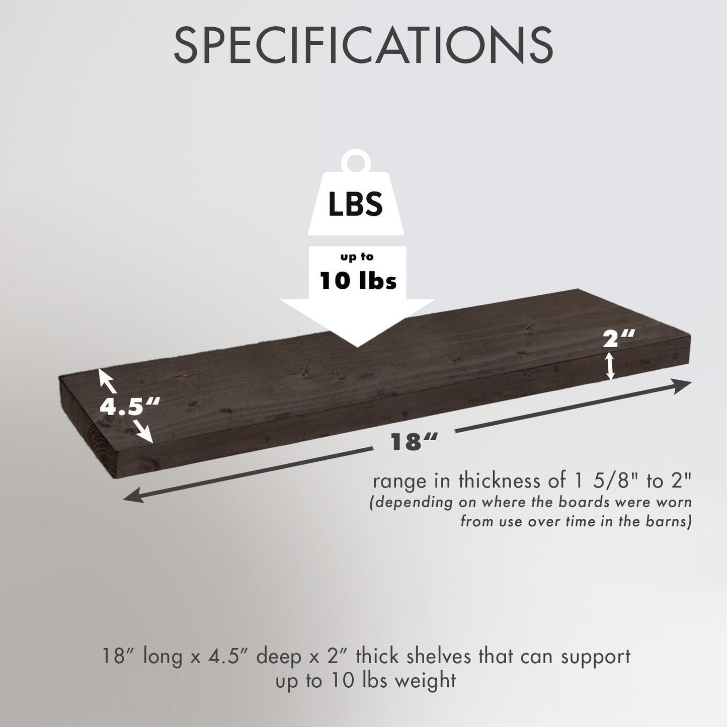 Urban Legacy Reclaimed Barnwood Planks | Floating Shelves for Wall w/Flush Mount Shelf Bracket Set Included | Set of 2 (Coffee Bean, 18"x 4.5"x 2")