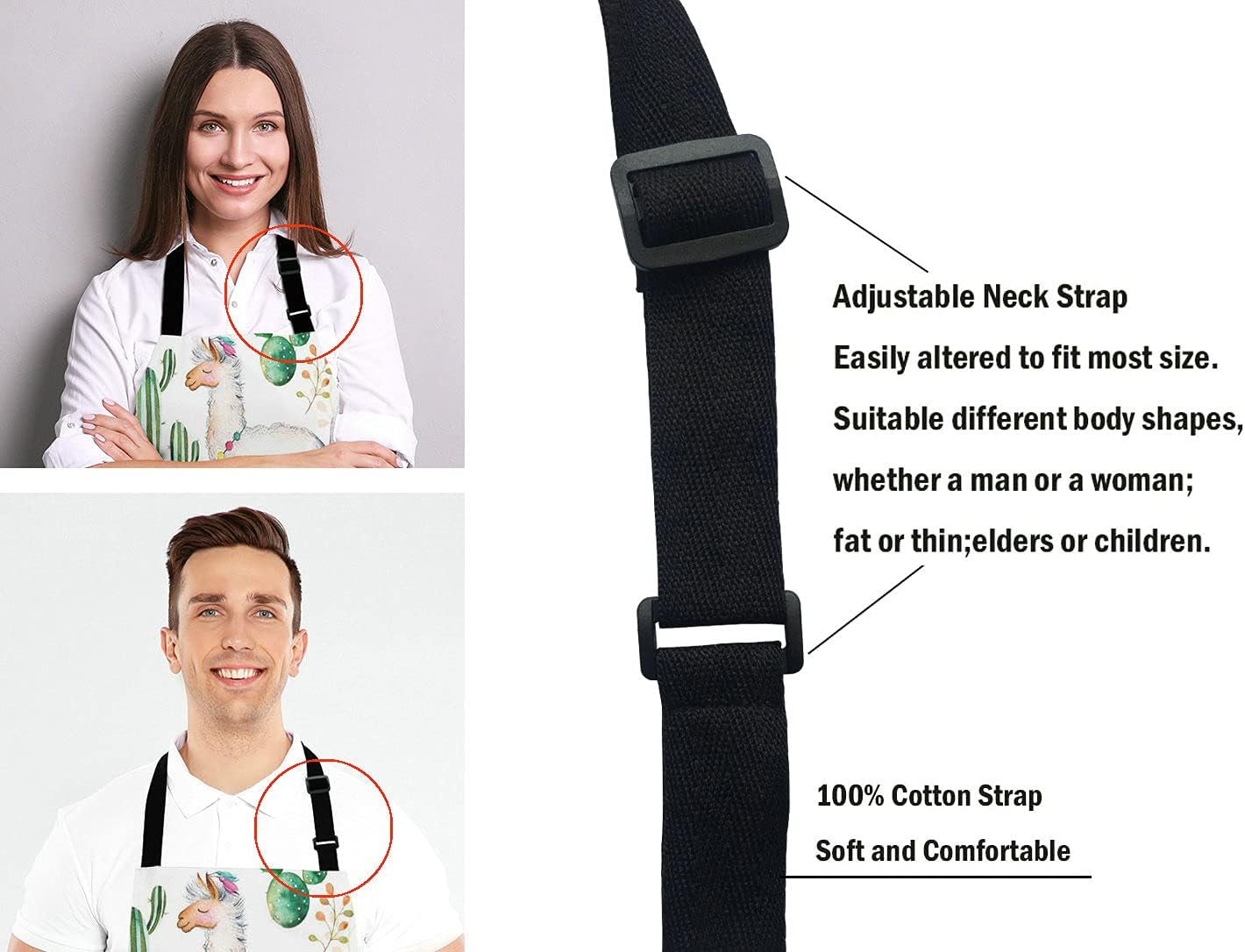 Llama Cacti Apron for Women and Men, Adjustable Kitchen Chef Apron for Cooking Baking - Cute Birthday, Anniversary, Mother's Day Apron Presents for Mom Wife Girlfriend Aunt Grandma