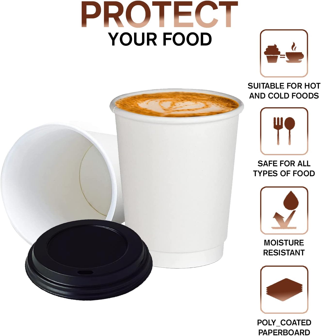 Smygoods White - Double Wall Coffee Cup - (12 OZ, 26 Count) For Hot Beverages, Tea, Espresso, Cocoa - To Go Drink Containers, Café & Office