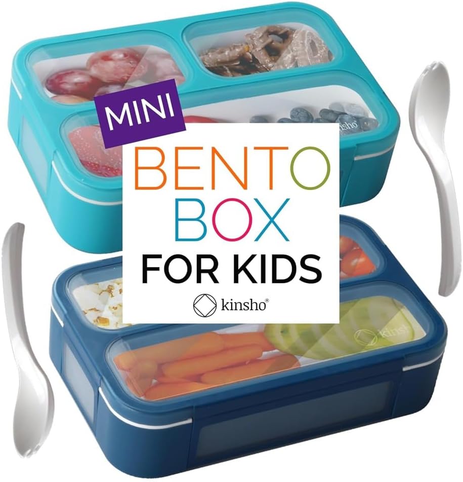 Mini Bento-Box Snack Boxes Set of 2 | Small Portion Lunch Containers for Kids Boys Girls Toddlers | BPA Free | Navy & Blue