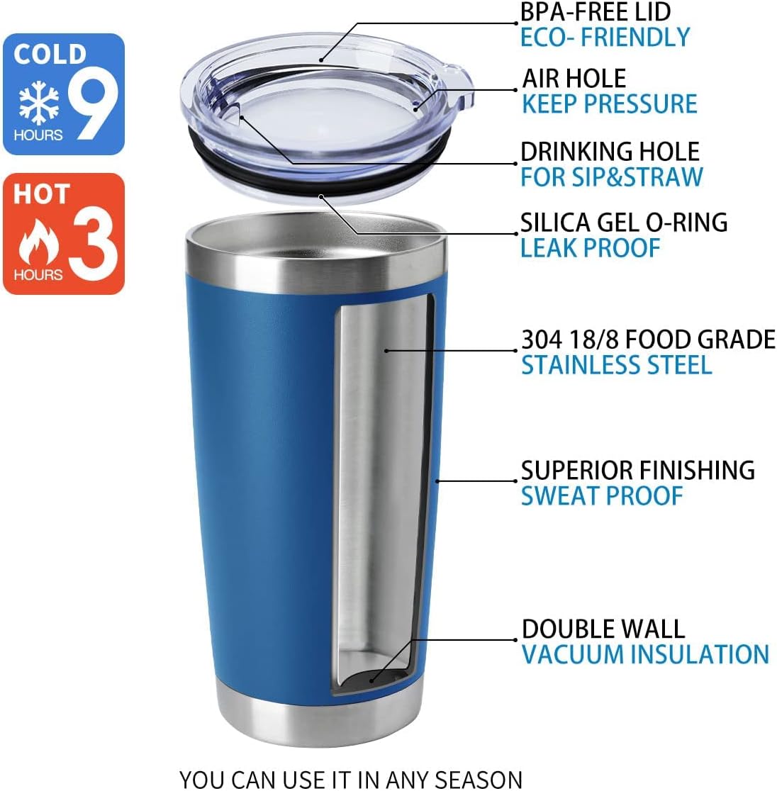 HASLE OUTFITTERS 20oz Tumblers Stainless Steel Mugs with Lid Double Wall Vacuum Insulated Coffee Cups for Cold & Hot Drinks (20oz-Dark Blue, 12 Pack)