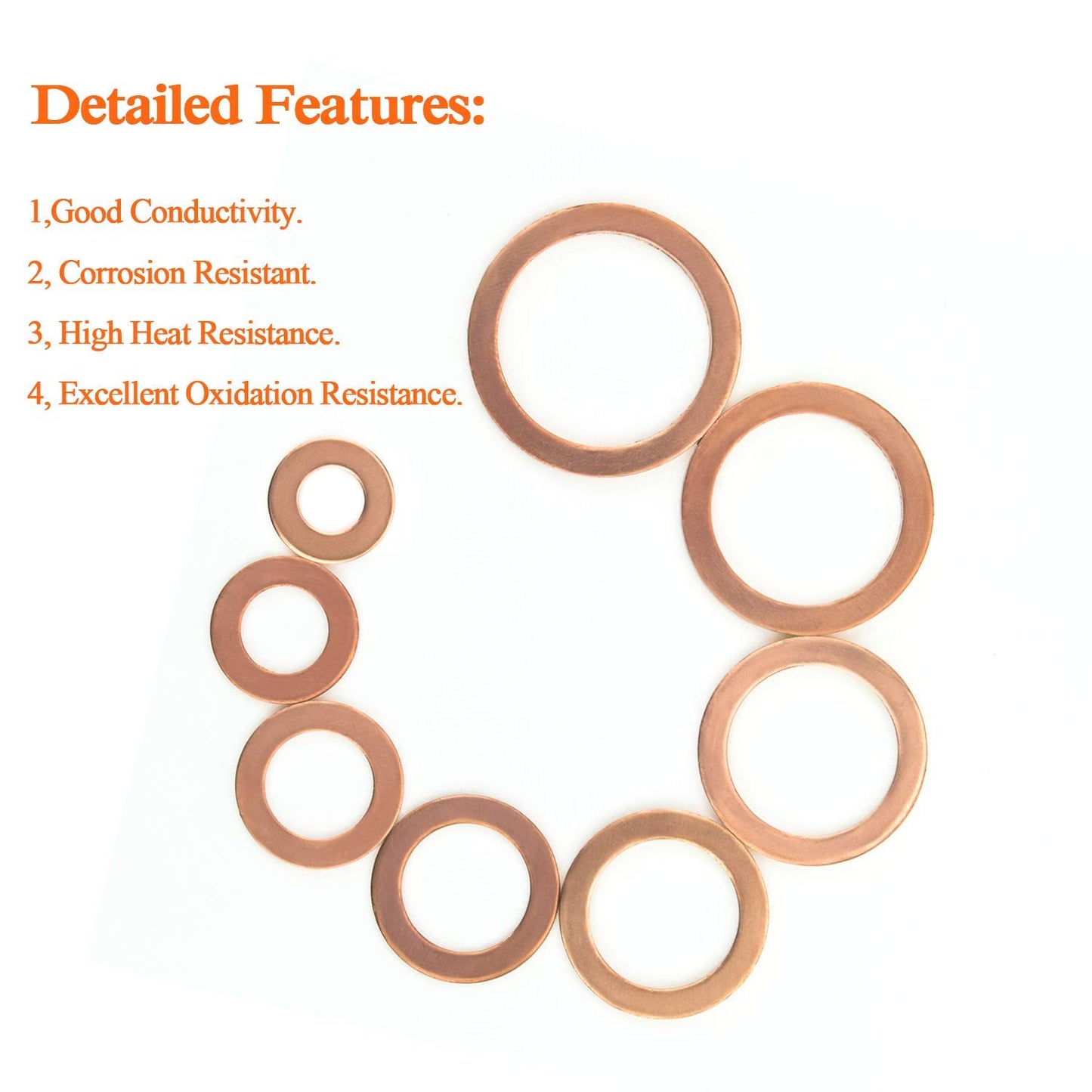 M8 Flat Washer Copper Sealing Ring, 8mm ID 12mm OD 1mm Thickness Metric Sealing Gasket, 100 Pieces