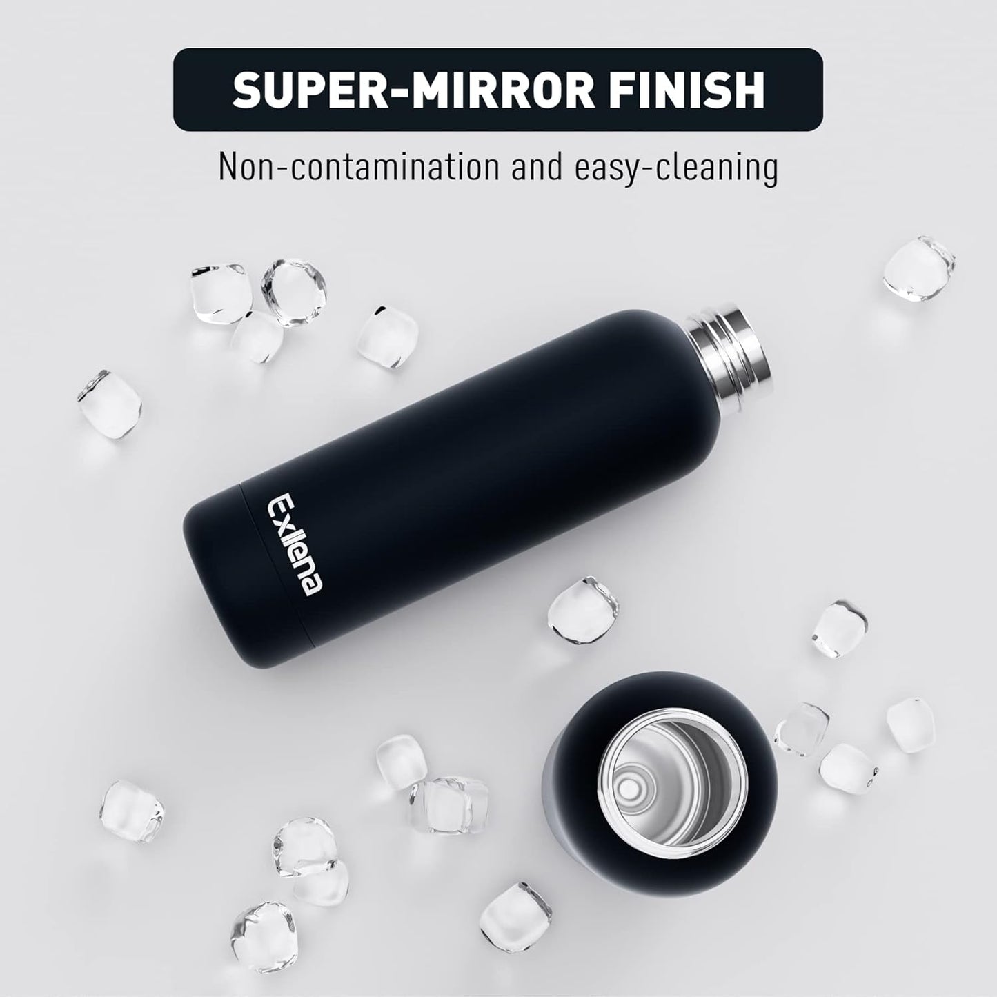 Slim Insulated Water Bottles for Travel 18oz with Clip, Double Wall Vacuum Stainless Steel Water Bottle Keeps Drinks Cold 24 Hrs/Hot 12 Hrs, 100% Leakproof, BPA Free(Black)