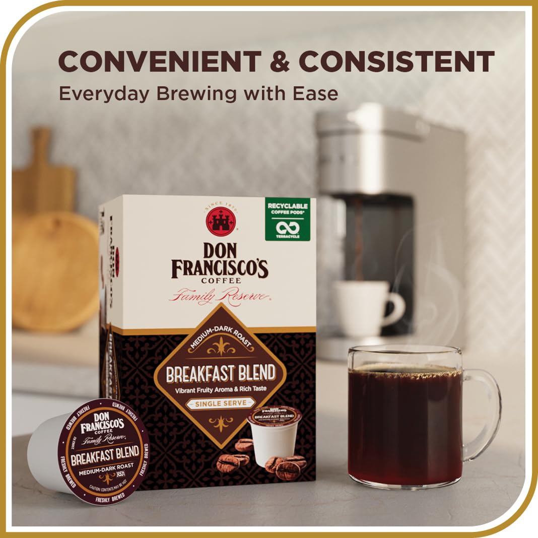 Don Francisco's Breakfast Blend Coffee - 24 K-Cup Compatible Single-Serve Pods - 100% Arabica - Fruity Aroma, Rich Flavor - Recyclable through TerraCycle - Compatible with Keurig Brewers