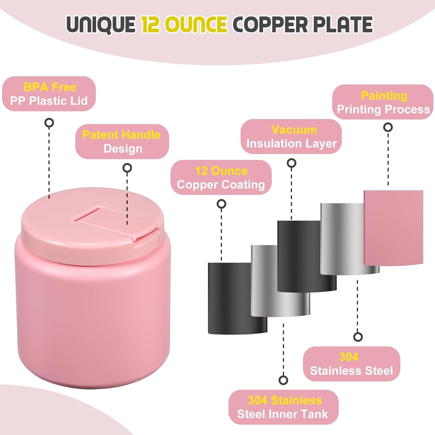 26oz Soup Thermo for Hot Food Kids with Buckle Lid Insulated Vacuum Food Jar Wide Mouth Leakproof Stainless Steel Lunch Container (Pink)