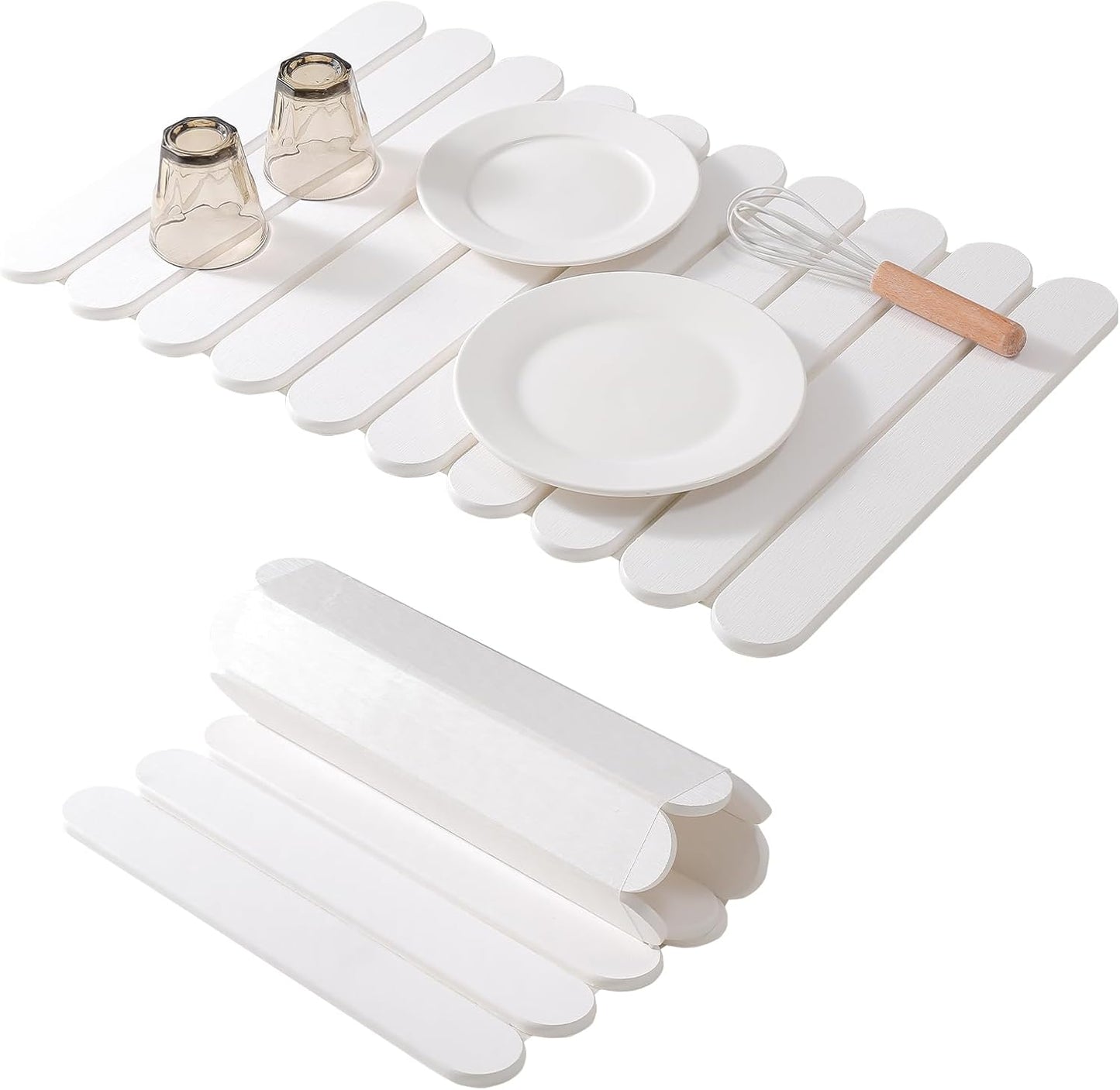 Extral Large Quick Dry Stone Drying Mat for Kitchen Counter,24"(L)x16"(W) Collapsible Eco-Friendly Absorbent Diatomaceous Earth Mat for Dishes Cups,Dish Drying Mats (White-Ellipse, 24x16 inch)