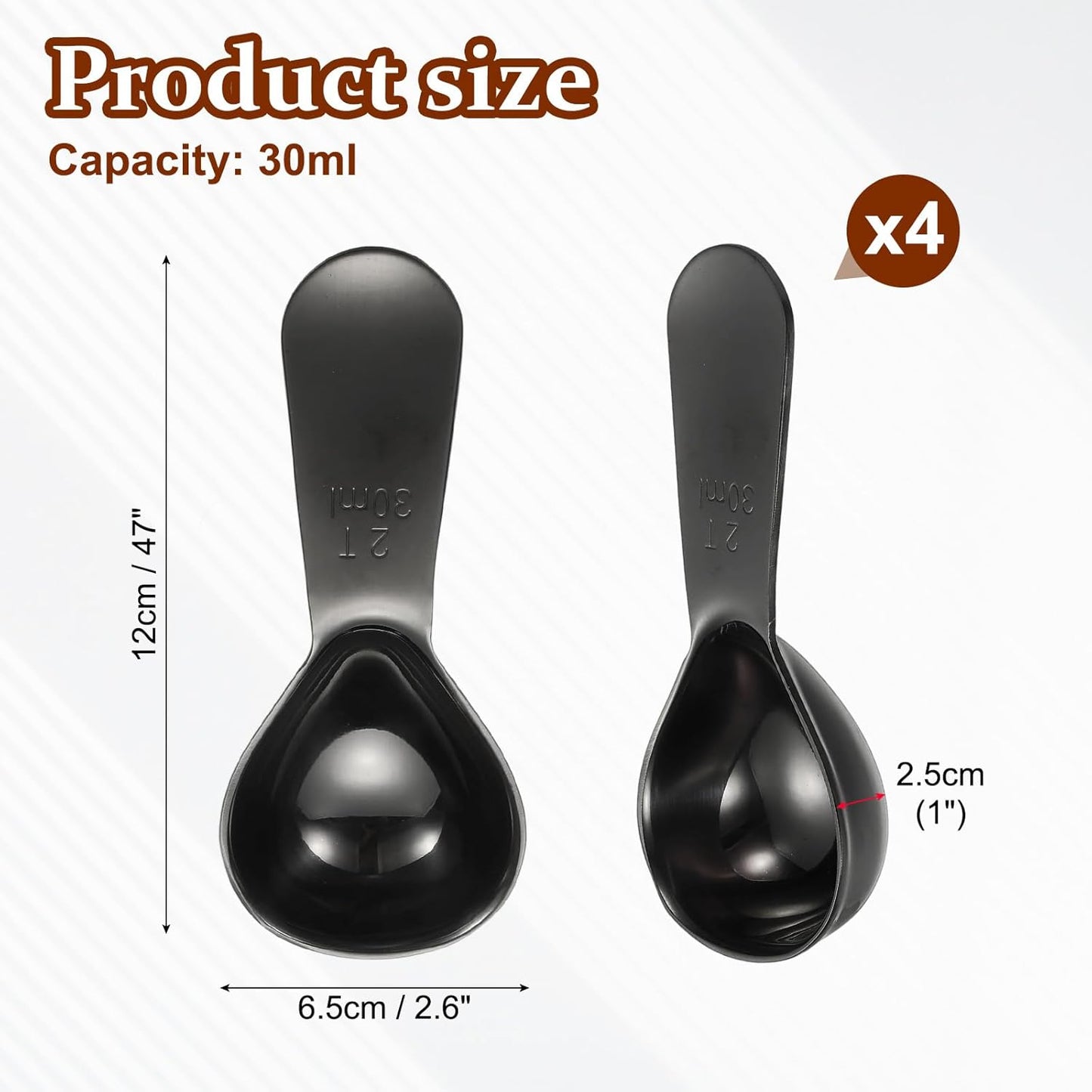 uxcell 2Pcs Stainless Steel Coffee Scoop, 30ml Short Handle Measuring Spoon for Ground Coffee Tea Sugar Kitchen Gifts, Black
