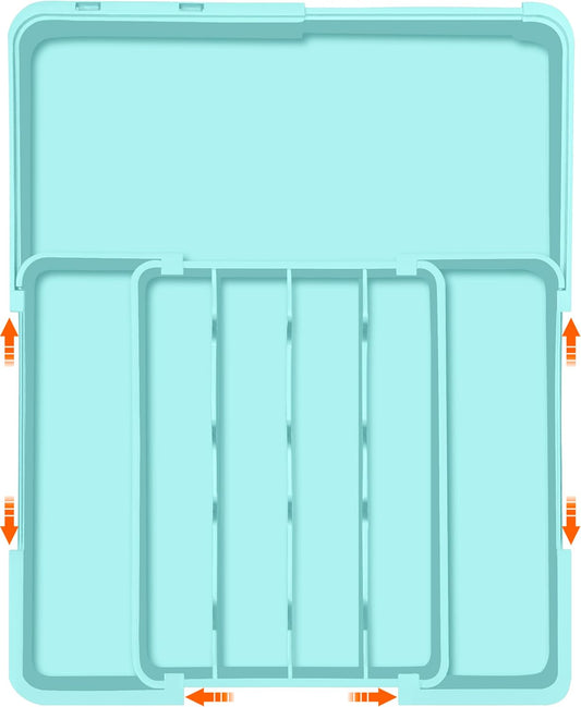 Silverware Organizer Expandable Silverware Drawer Organizer Adjustable Drawer Organizer, Flatware Cutlery Tray for Spoons Forks Knives Kitchen Organizers Storage,Turquoise