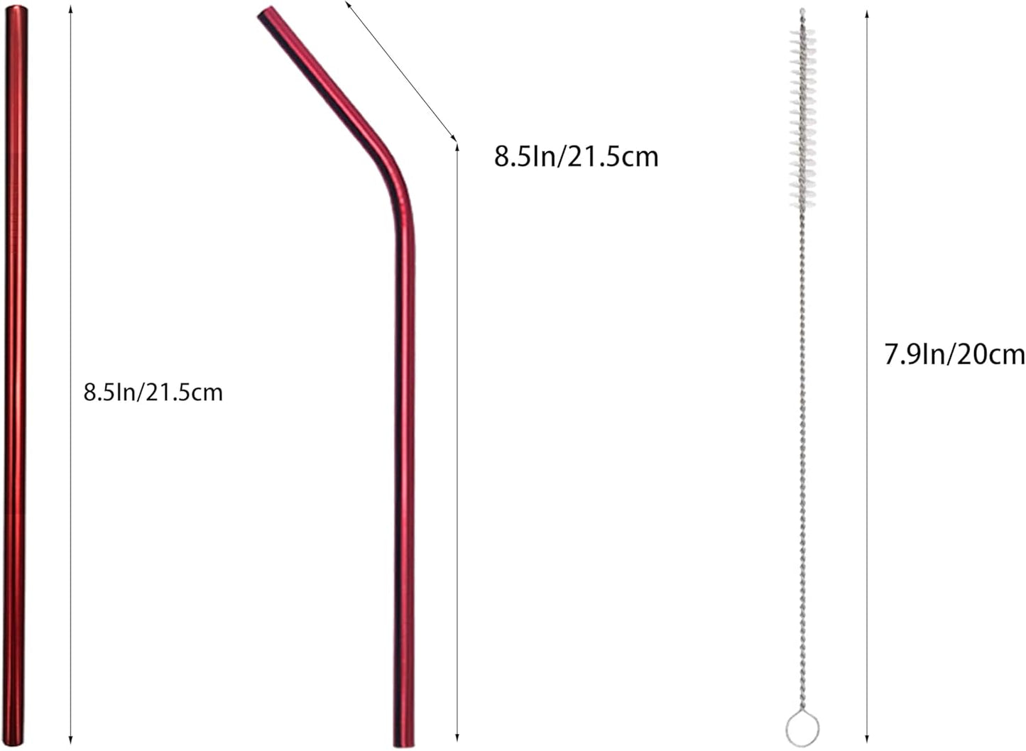 10 Pcs Stainless Steel Straws, Reusable Drinking Straws, 5 Straight + 5 Bent Metal Straws Set With 2 Pcs Cleaning Brushes (Red, 8.5 Inch)