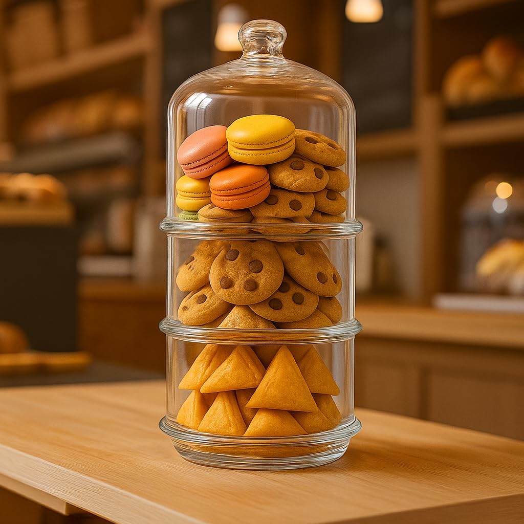 ums 3 Tier Glass Jars with Lid, Cookie Jar, Candy Jars for Candy Buffet, Apothecary Jars, Kitchen & Bathroom Organizers and Storage