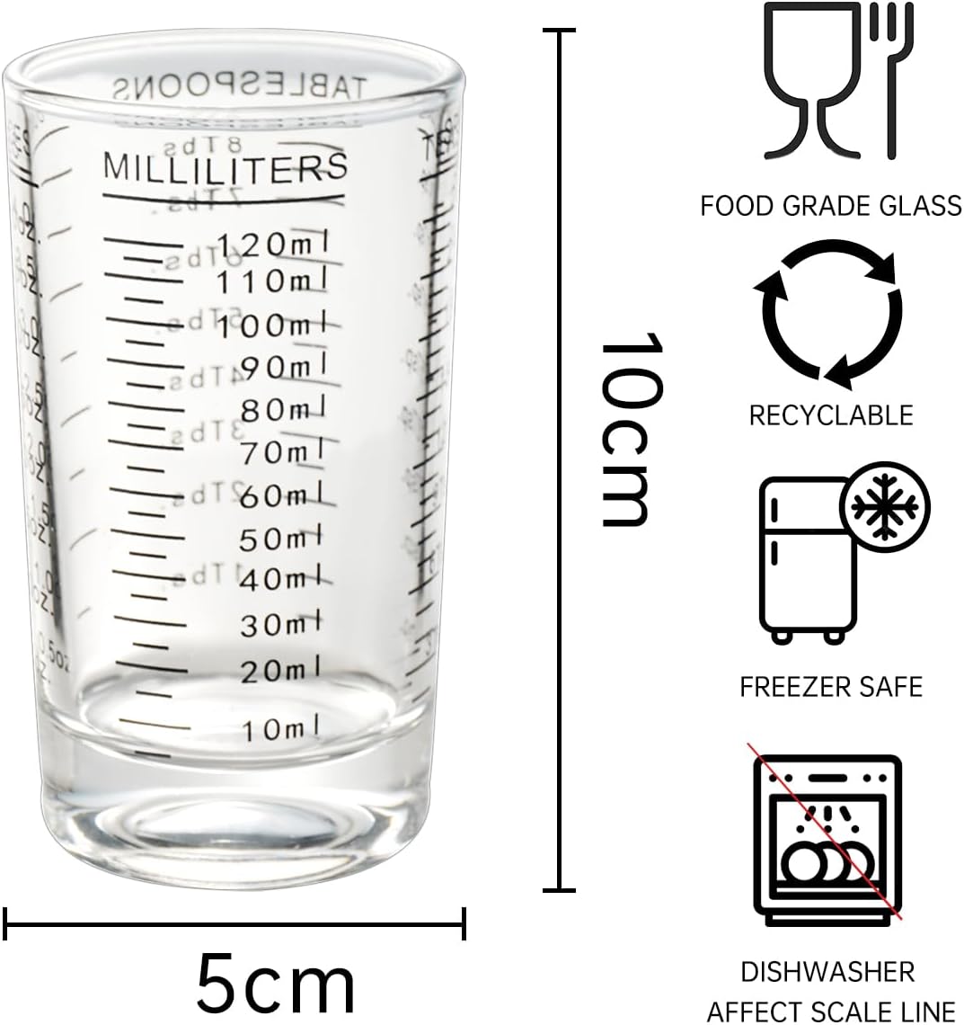 BCnmviku Measuring Cup Shot Glass 4 Ounce/120ML Liquid Heavy High Espresso Glass Cup Black Line (1, Red)