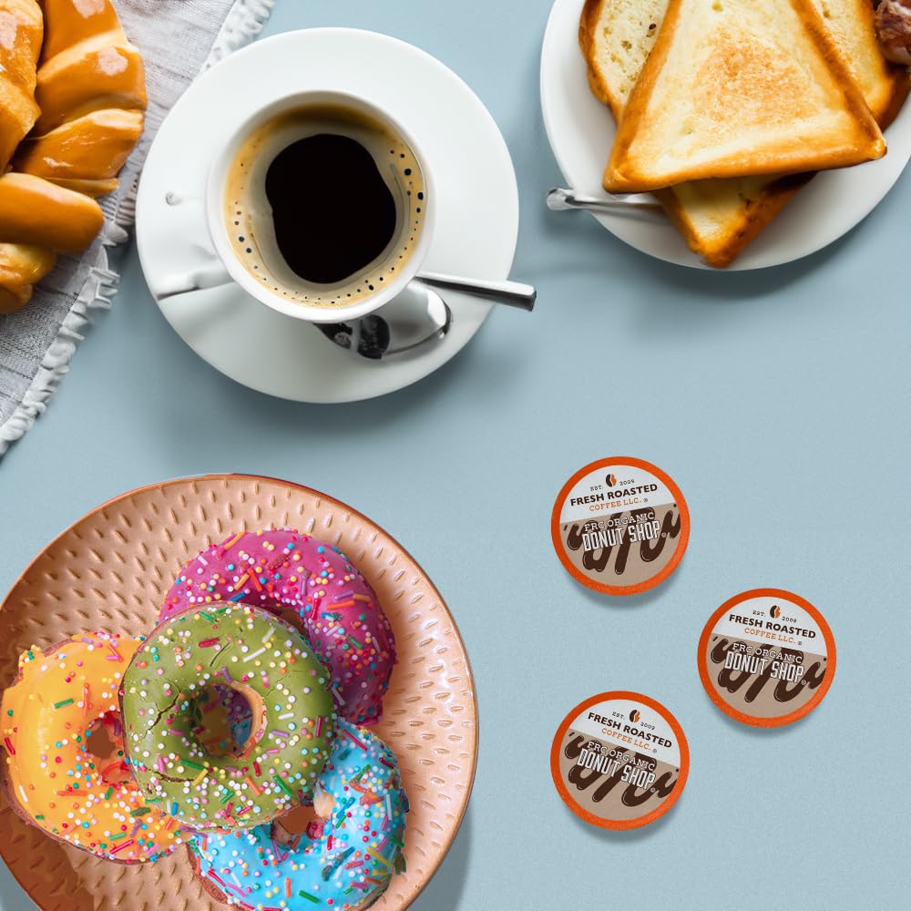 Fresh Roasted Coffee, Organic Donut Shop | USDA Organic, Kosher | Medium Roast 24 Pods for K-Cup Brewers