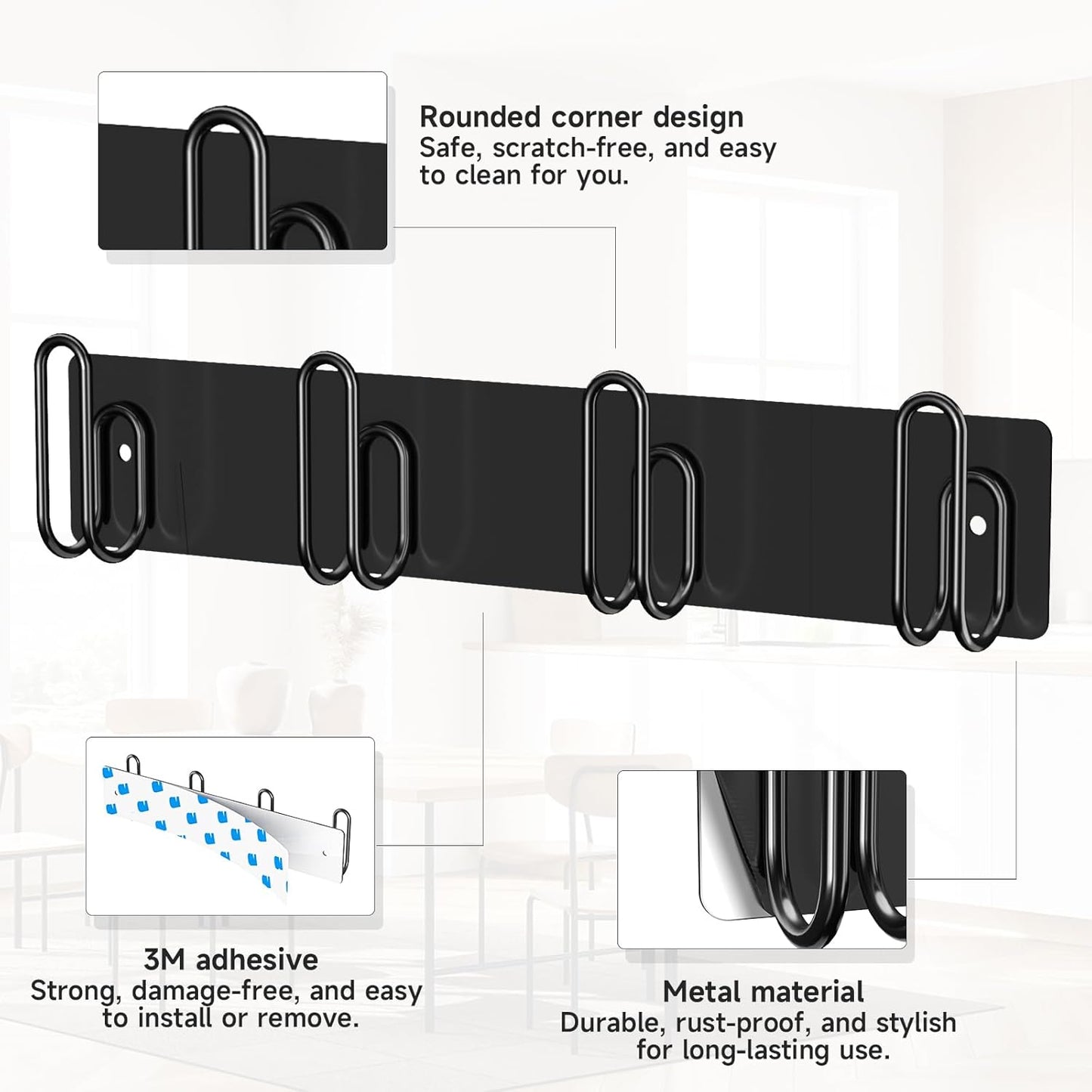 Mug Holder Wall Mounted, 2 Pack Black Coffee Cup Hooks, Metal Mug Rack for Kitchen, Modern Unique Cabinets Cups, Cup Holder Hanging Wall Hanger for Kitchen, Dining Room Coffee Bar