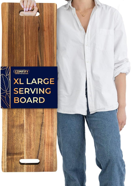 Comfify Extra Large 35" Acacia Wood Charcuterie Serving Board - Premium Wood Grain - Gourmet Meals, Cheese Platters, Appetizers, Dining Table, Kitchen, Patio, BBQ - Serve Chic, Feel Elegant