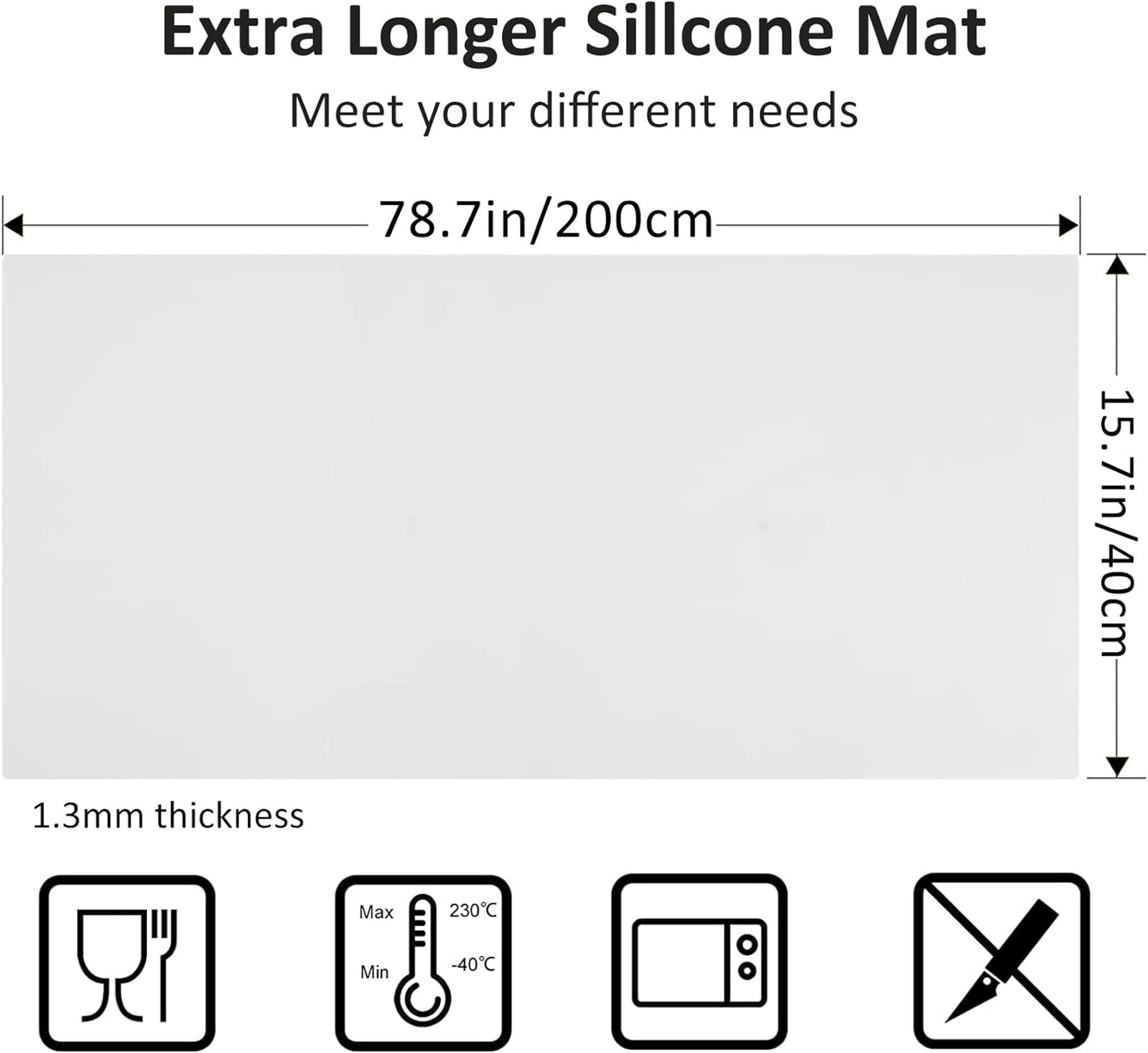Large Silicone Heat Resistant Mat 78.7” x 15.7”, Nonslip Mats for Kitchen Counter, Countertop Protector, Nonstick Waterproof Craft Table Placemat, Translucent-White