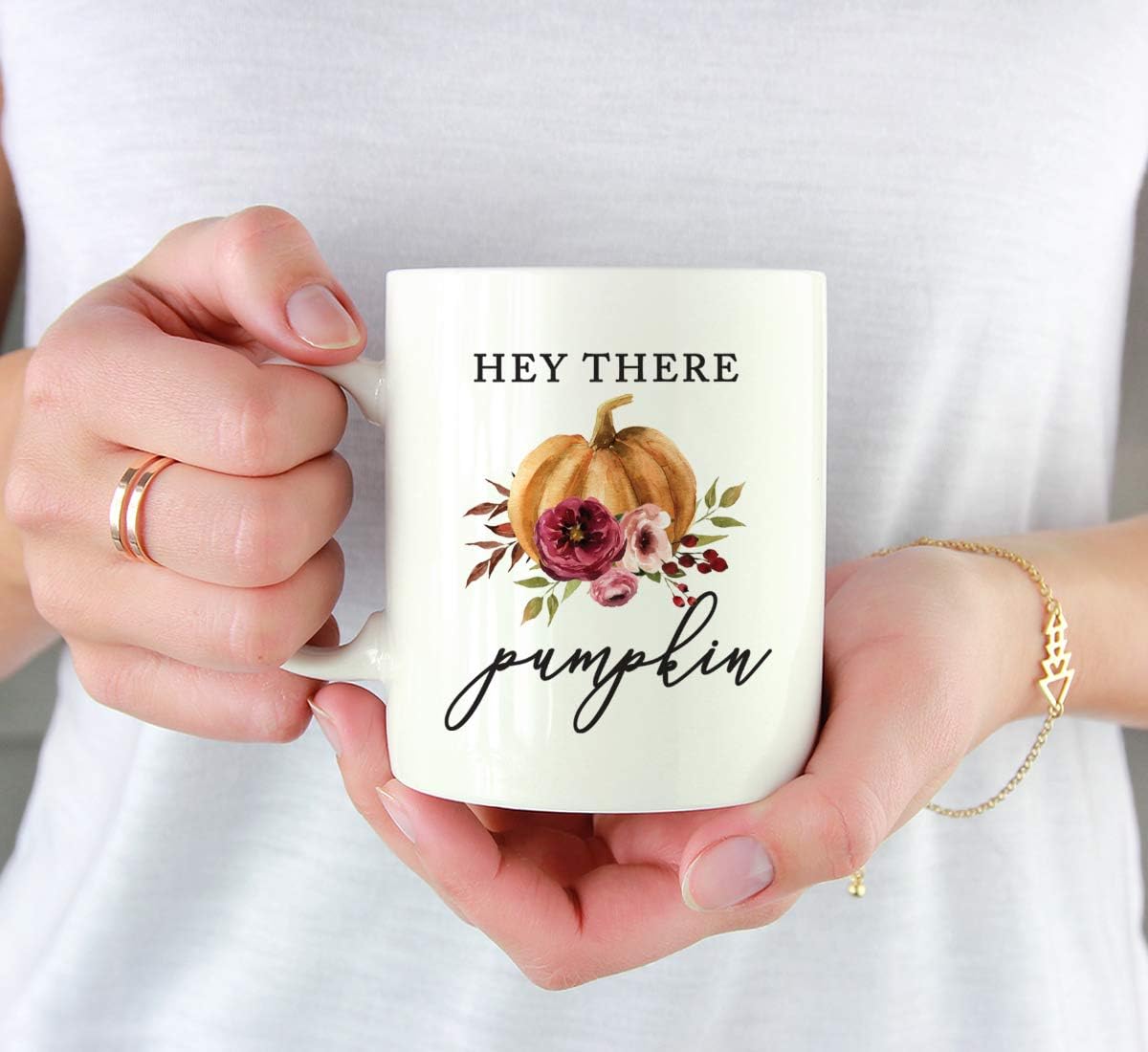 Andaz Press Fall Burgundy Marsala 11oz. Ceramic Coffee Tea Mug, Hey There Pumpkin, 1-Pack, Pumpkin Floral Graphic, Birthday, Friend, Family, Coworker, Autumn Season, Festive Holiday Ideas