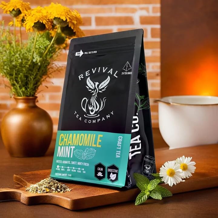Revival Tea Company Chamomile Mint Tea - Herbal Tea Blend of Chamomile Flowers and Peppermint Leaf - Caffeine Free - Loose Leaf 3 Ounces
