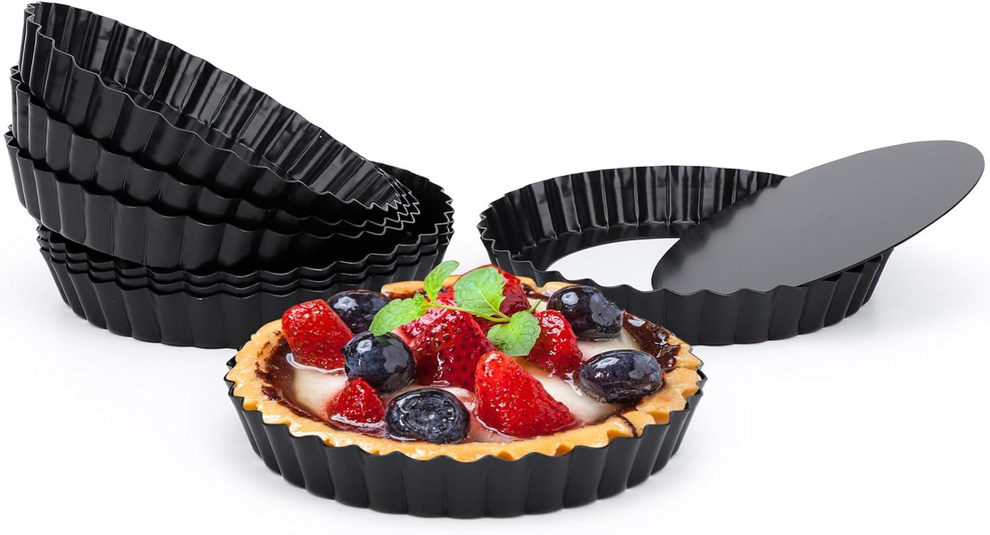 Beasea 6 Inch Tart Pan, 8pcs Small Tart Pie Pans with Removable Bottom Non Stick Mini Pie Tin Pan Loose Bottom Fluted Quiche Baking Pan for Fruit Quiche Cakes