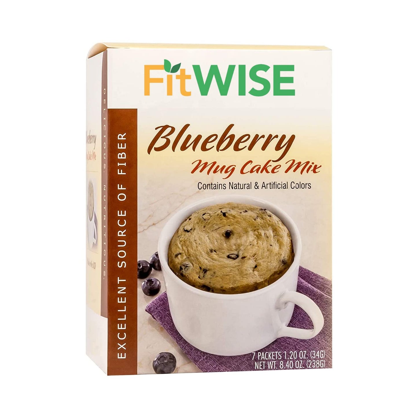 FITWISE - High Protein Mug Cake Mix, 15g Protein, Low Calorie, Low Net Carbs, Low Fat, High Fiber, Gluten Free, Ideal Protein Compatible, 7 Servings Per Box (Blueberry)