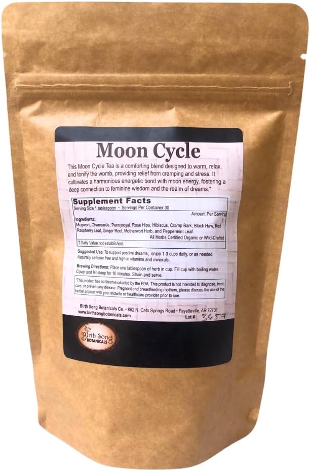 Organic Moon Cycle Herbal Tea for Period Support, Herbal Supplement to Bring Hormonal Harmony to Your Feminine Cycle with Mugwort, Red Raspberry Leaf, Chamomile, 3 oz Bag