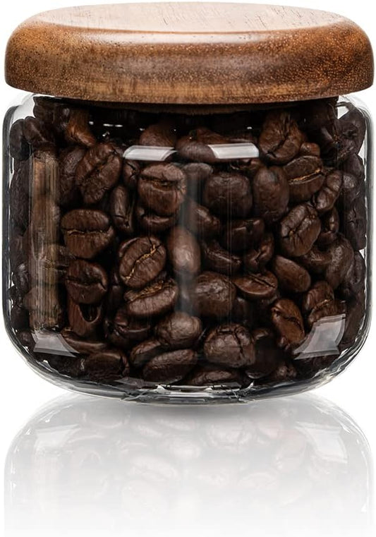 Glass Food Storage Containers With Wooden Lids - Small Coffee Jars - Pantry Organization For Overnight Oats, Cereal, Rice, Candy (14oz(400ml))