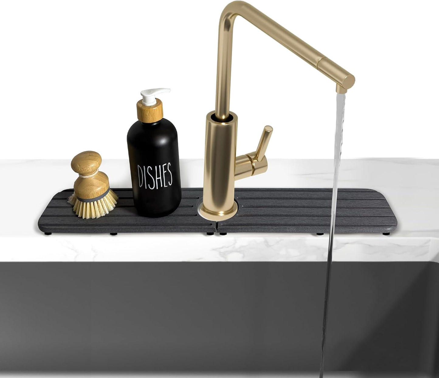 ZumenDa 20inch x 4inch Kitchen Sink Faucet Mat, Water Absorbing Stone Faucet Splash Guard for Bathroom Counter, Quick Drying Diatomite Tray for Kitchen Sink, Dark Gray