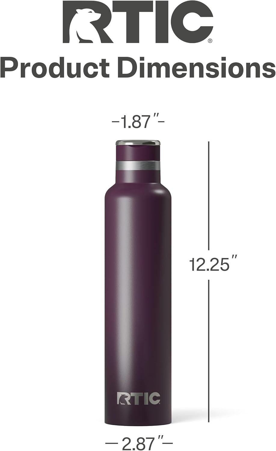 RTIC 26oz Journey Bottle Metal Stainless Steel Vacuum Insulated, BPA Free, Reusable, for Water, Hot and Cold Drinks, Travel, Sports, Camping, Plum
