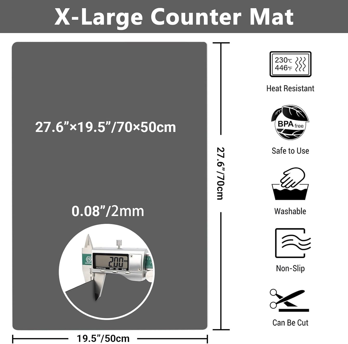 Ewen 27.6x19.5in 2mm Silicone Mats for Kitchen Counter, Thick Heat Resistant Silicone Baking Mat Placemat, Large Glass Top Stove Cover Countertop Protector Pad for Pastry Air Fryer Coffee Maker Art