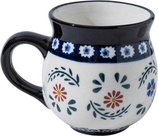 ALMA Handpainted Blue Coffee Mug,Potbelly Ceramic Coffee Mug, Premium Hand Warmer Tea Mug, Microwave & Dishwasher safe-12.85oz(380ml)