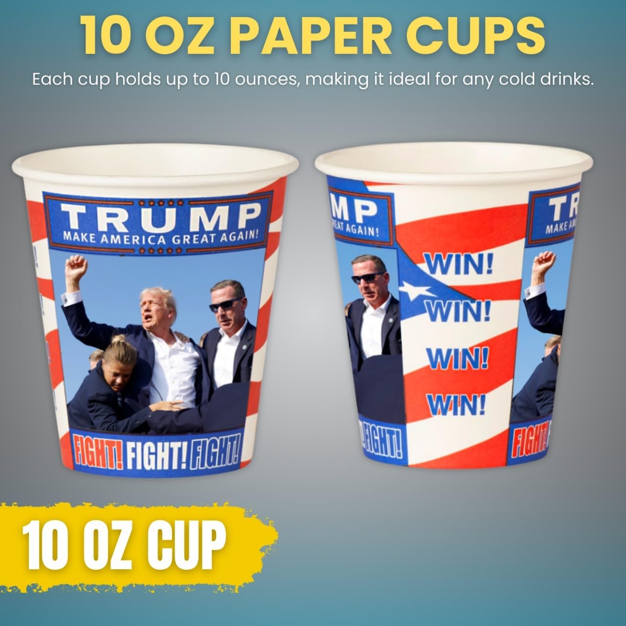 Smygoods Trump Design Disposable Paper Coffee Cups (10 OZ, 100 Count) For Hot Beverages, Tea, Espresso, Cocoa - To Go Drink Containers, Café & Office