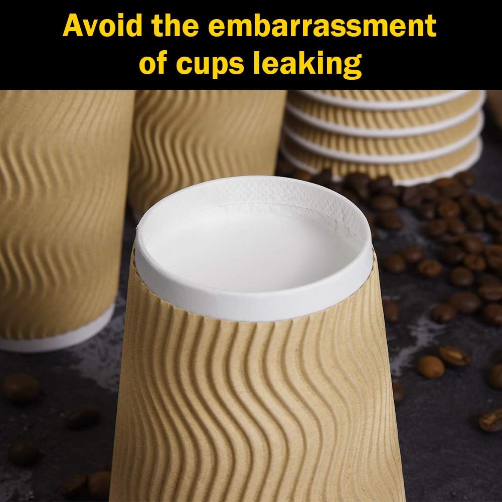Disposable Paper Coffee Cups with Lids, 100 pack 12 oz Ripple Wall Insulated To Go Coffee Cups for Hot/Cold Beverage, Recyclable Takeaway Drinking Cups for Home Office Cafe Party