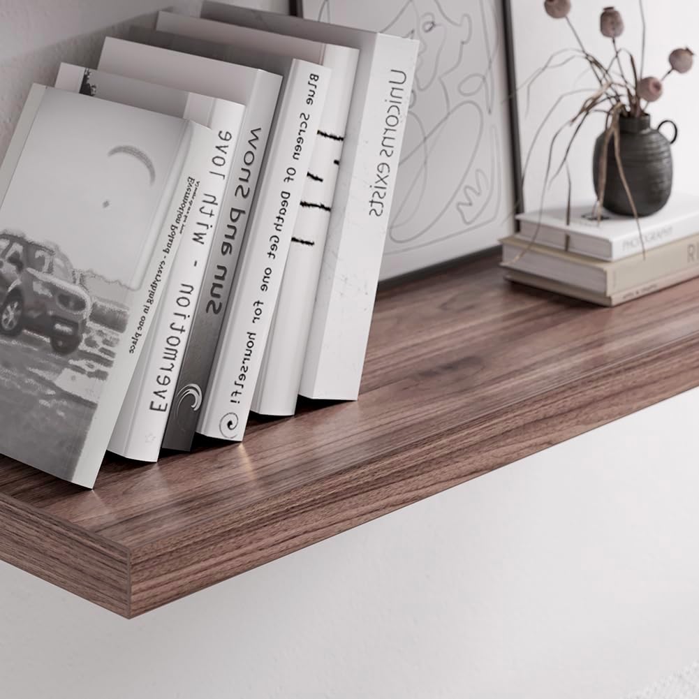 Floating Shelf, Set of 3 Wall Shelves, 36 in W x 12.75 in D x 2 in H Wooden Floating Wall Shelf with Invisible Brackets for Living Room/Bedroom/Bathroom/Kitchen Storage and Decor, Walnut