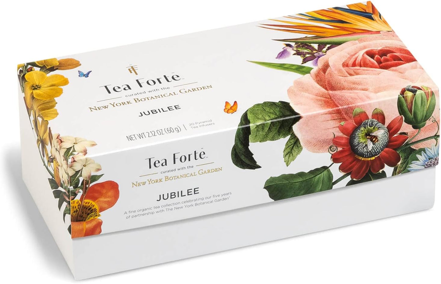 Tea Forte Jubilee Presentation Box Tea Gift Set Sampler, 20 Count 2 of Each Variety Individually Wrapped Handcrafted Pyramid Infuser Bags