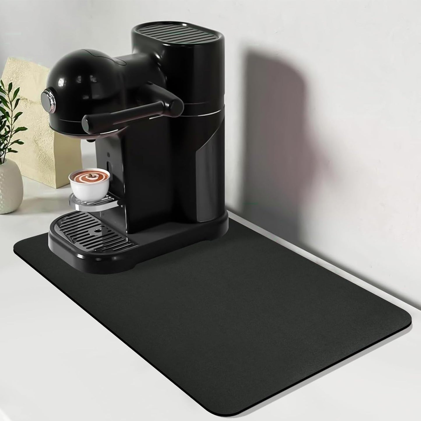 Bloss Coffee Mat, Dish Drying Mat for Multiple Usage, Coffee Bar/Maker Mat, Kitchen Counter Mat, Absorbent Hide Stain Rubber Backed Dish Drying Pad(12.2"x19.7", Black)