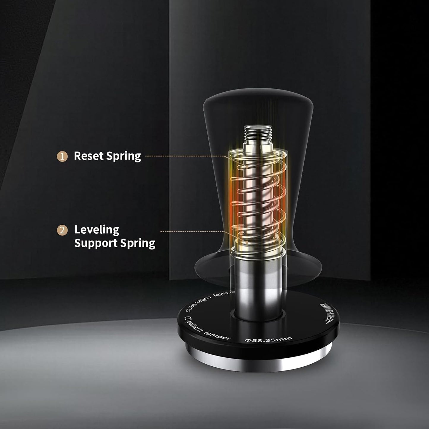 MHW-3BOMBER Tamper Tool Espresso 58mm, Coffee Tamper with Spring Loaded, Auto-rebound, 58.35mm Espresso Press Tamper Tool for 58mm Espresso Machine, Auto-Leveling Tamper without Tilting,T6101-OS