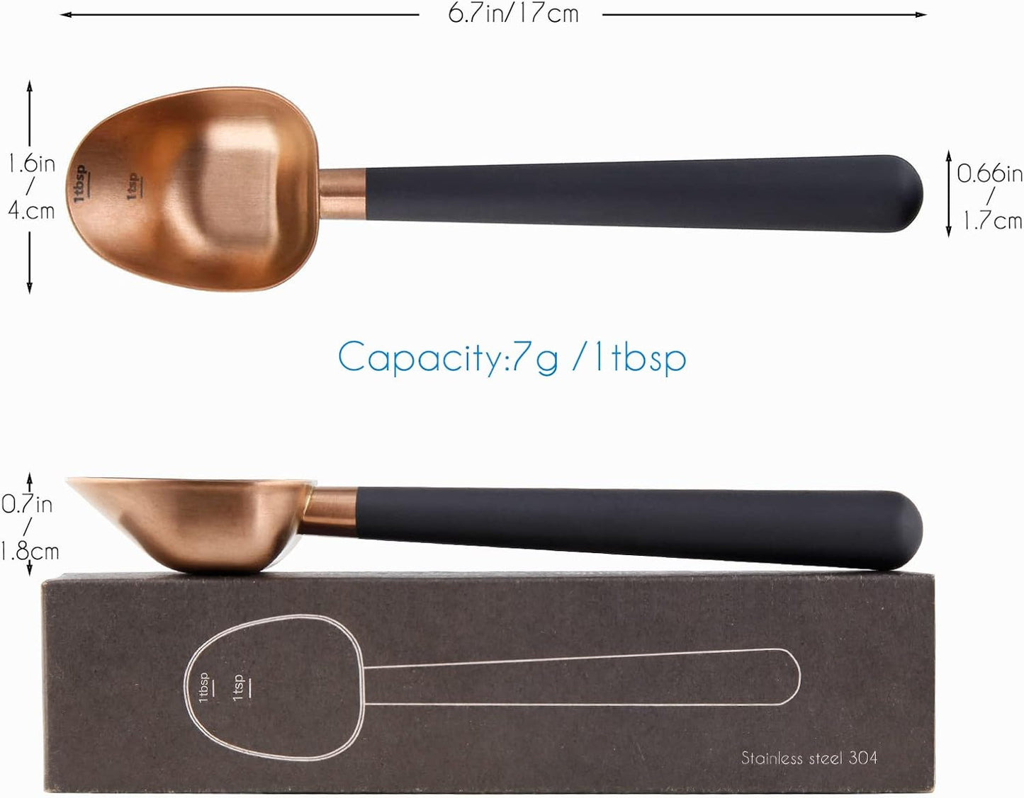 Easyworkz Stainless Steel Long Hollow Handle Coffee Scoop,7g Measuring Spoon for Ground Coffee and Loose Leaf Tea, Rose Gold-Black