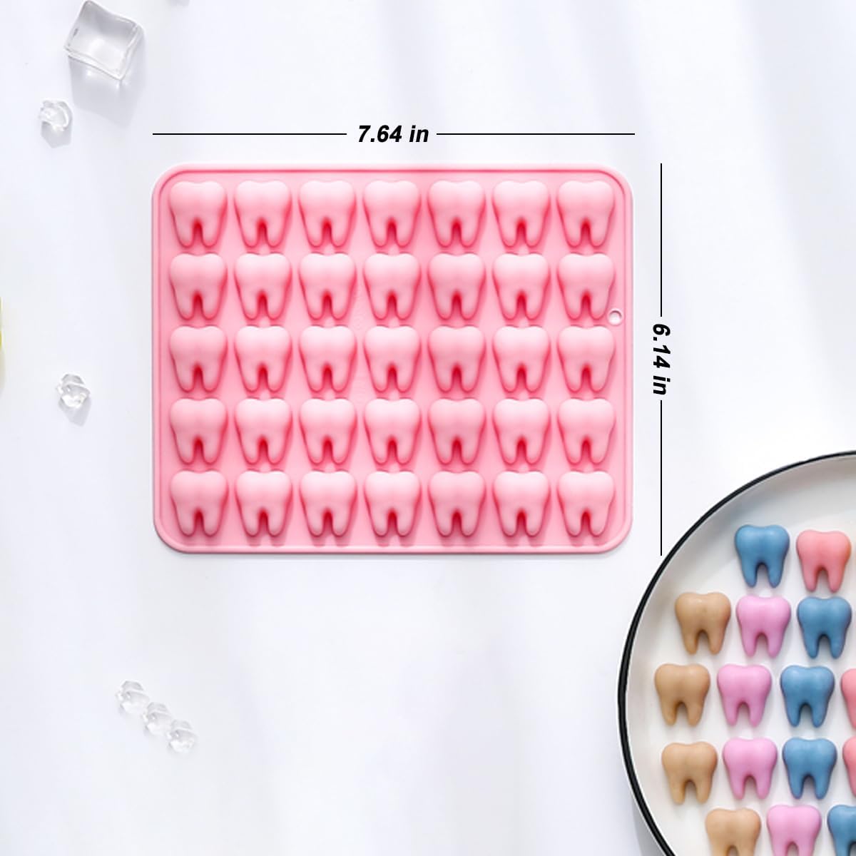 Unique Tooth Shape Candy, Chocolate Silicone Molds Set, 70 Cavity, Non Stick Mold for Gummy, Cupcake Topper, Snack, Biscuit, Handmade Diy, 2 Count, Pink