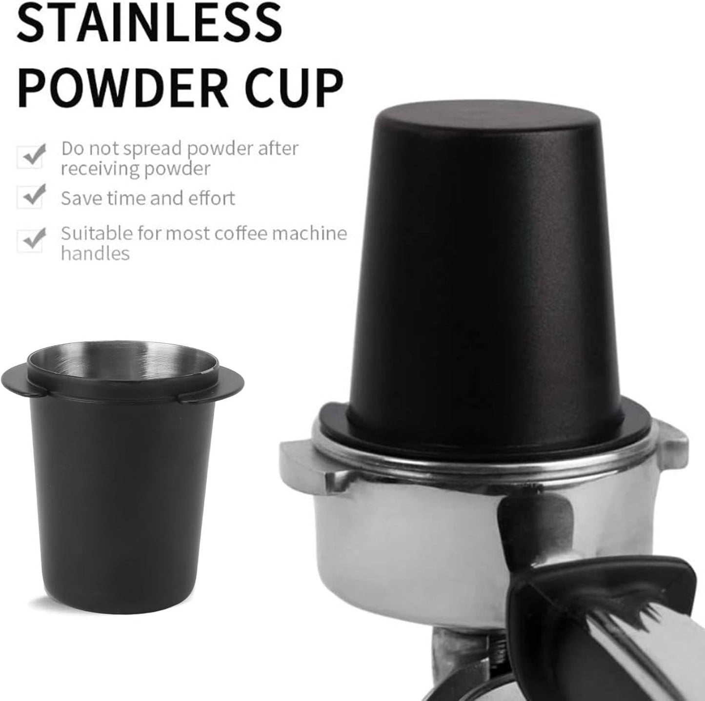 Coffee Dosing Cup 51mm, Stainless Steel Espresso Dosing Cup, Black Coffee Powder Feeder Part Replacement for Espresso Coffee Machine with 51mm Portafilter, 1Pcs