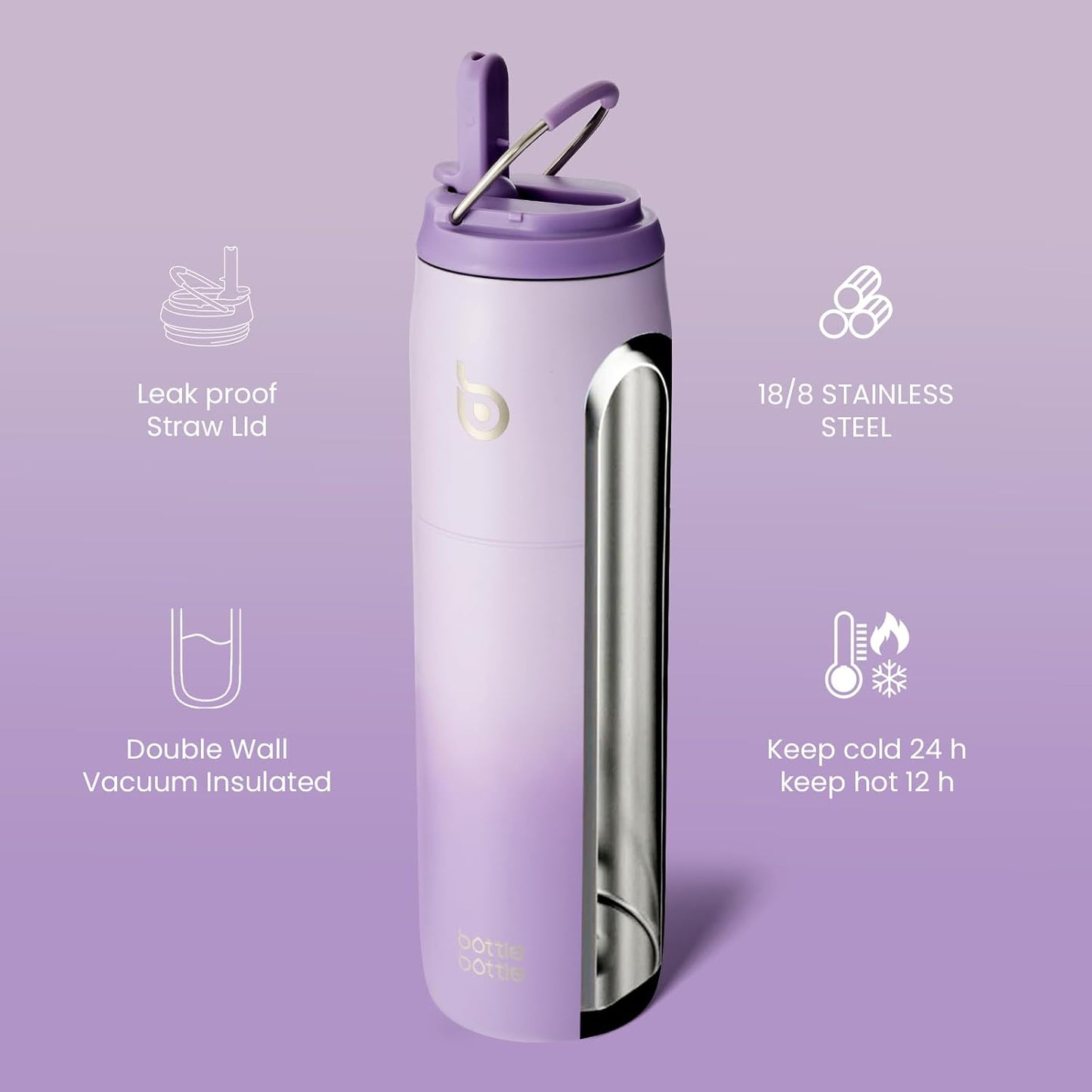 BOTTLE BOTTLE Stainless Steel Water Bottle with Straw and Lid,32 oz Vacuum Insulated Cup,Stay Cold and Hot, Leak-Proof Wide Mouth Water Bottles for Men and Women purple