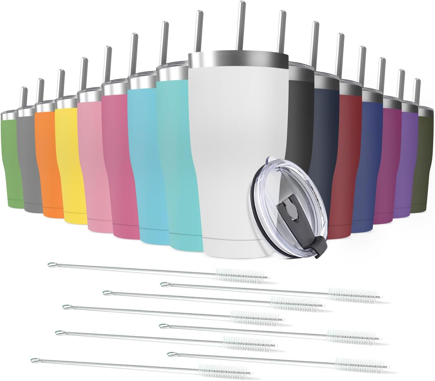 16 Pack 20oz Stainless Steel Tumblers Bulk Reusable Travel Mugs with Lid, Double Wall Powder Coated Coffe Cup for Home, Office, Outdoor Suitable for Vehicle Cup Holders