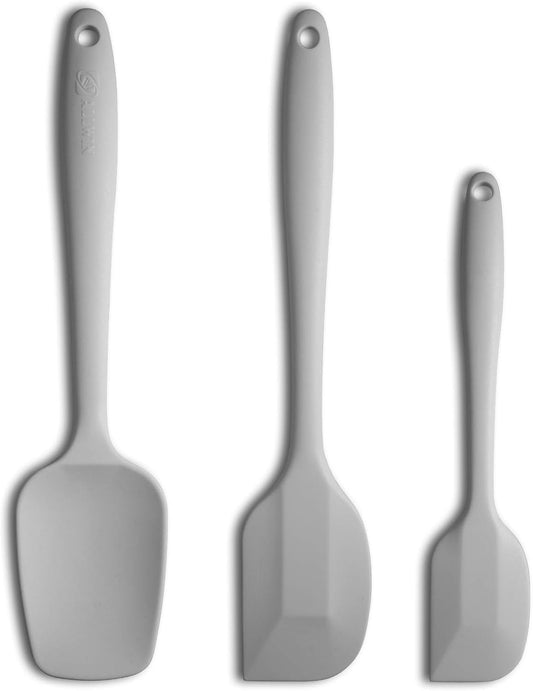 Silicone Spatula 3-piece Set, Ergonomic Handle High Heat-Resistant Spatulas, Non-stick Rubber Spatulas with Stainless Steel Core, Light Grey