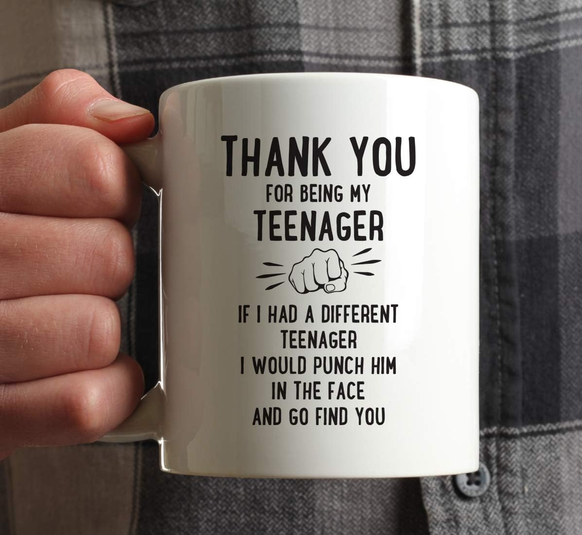 Andaz Press Funny Family 11oz. Coffee Mug Gift, Thank You for Being My Teenager, Punch in Face, 1-Pack, Christmas Birthday Drinking Cup Present Ideas